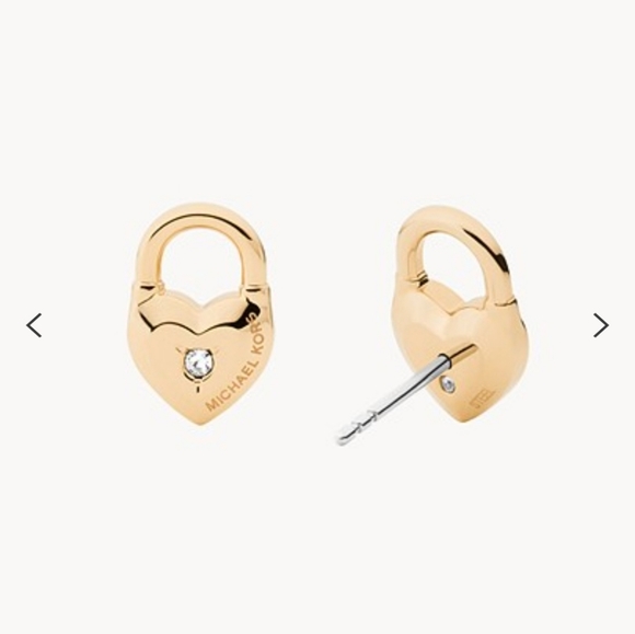 NWT MK Gold Heart Lock Studs - Picture 2 of 2